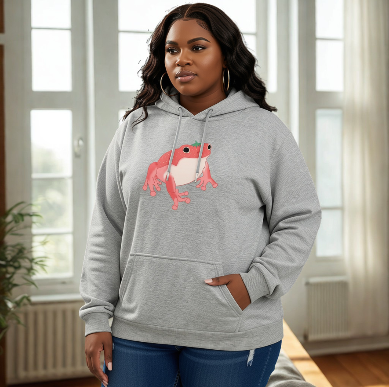 Sweatshirt Kawaii Grenouille à Capuche Manches Longues
