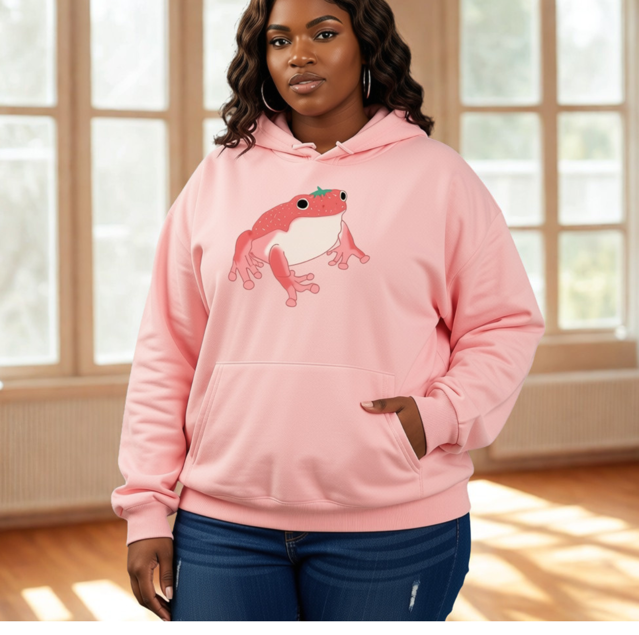 Sweatshirt Kawaii Grenouille à Capuche Manches Longues