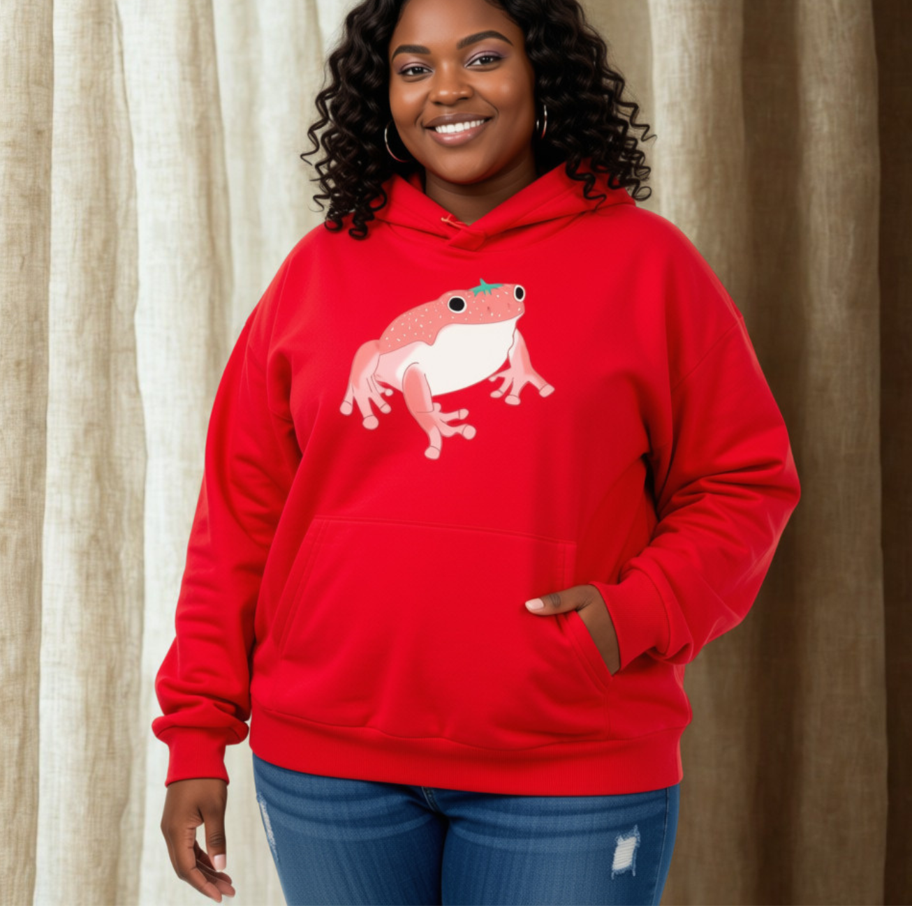Sweatshirt Kawaii Grenouille à Capuche Manches Longues