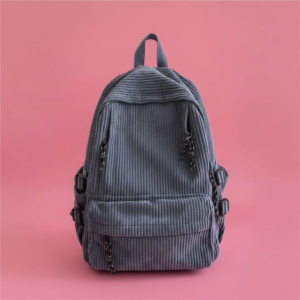 Cartable velours côtelé kawaii 3 coloris avec peluche amovible