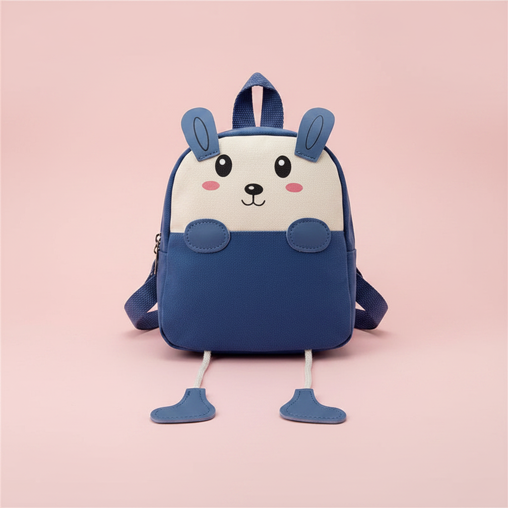 Coccinelle bleue avec pattes fond rose pâle