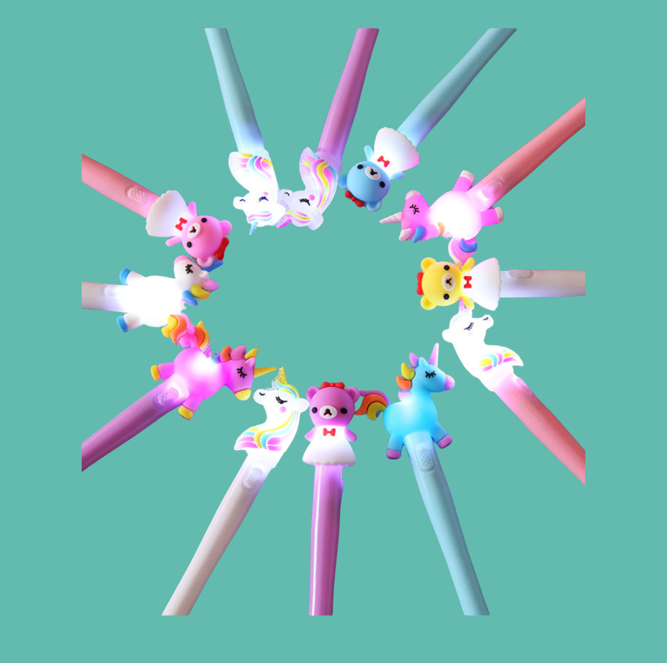 Coffret 4 stylos gel kawaii lumineux
