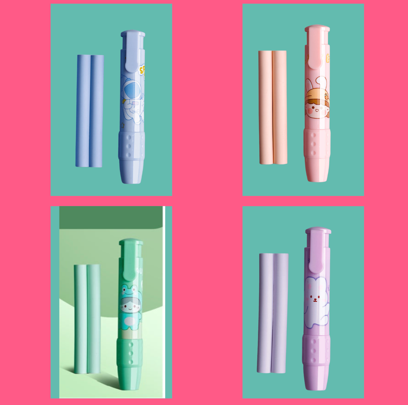 Stylos gomme kawaii à pression avec recharges