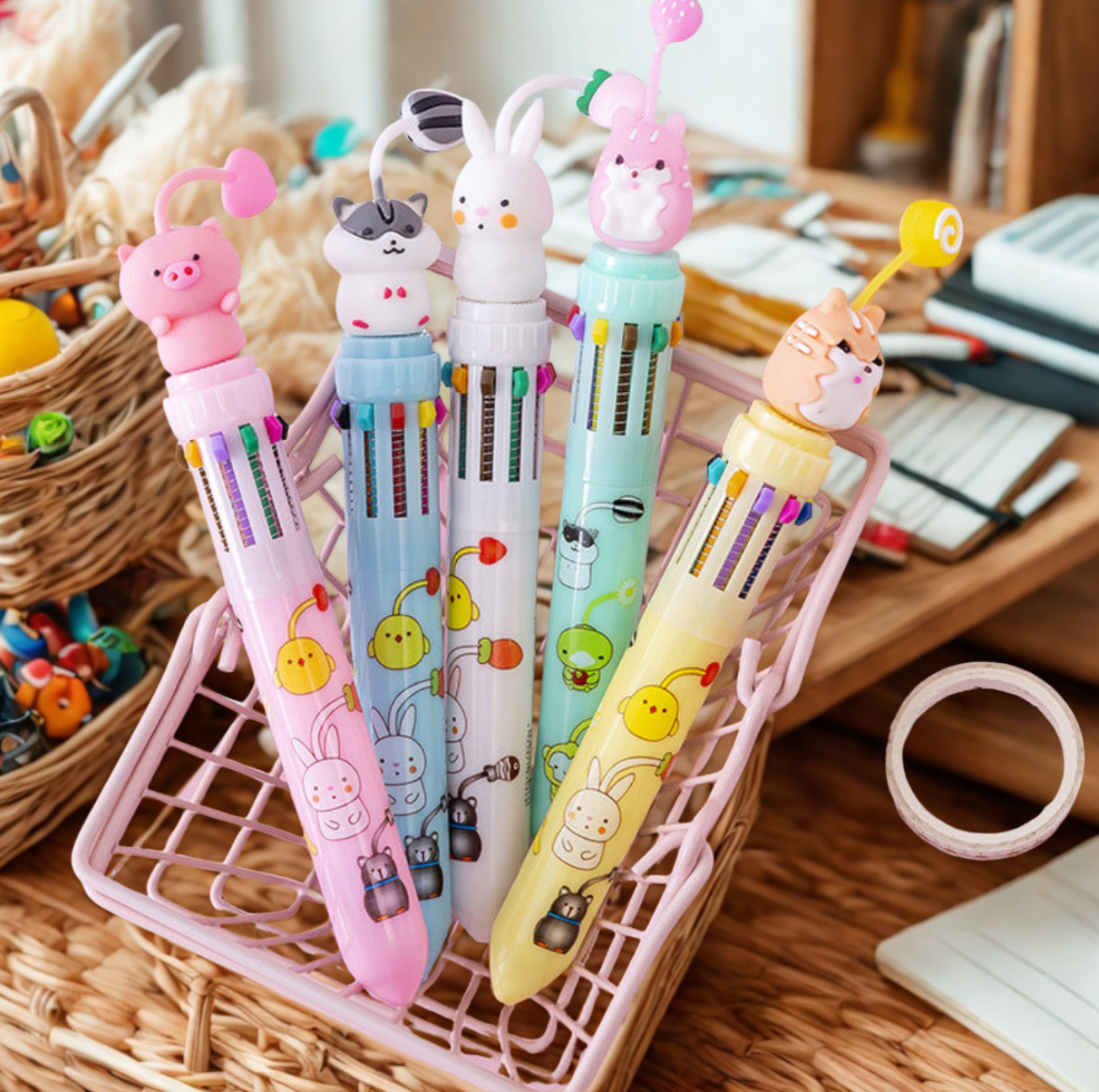Stylo bille 10 couleurs avec pendentif kawaii