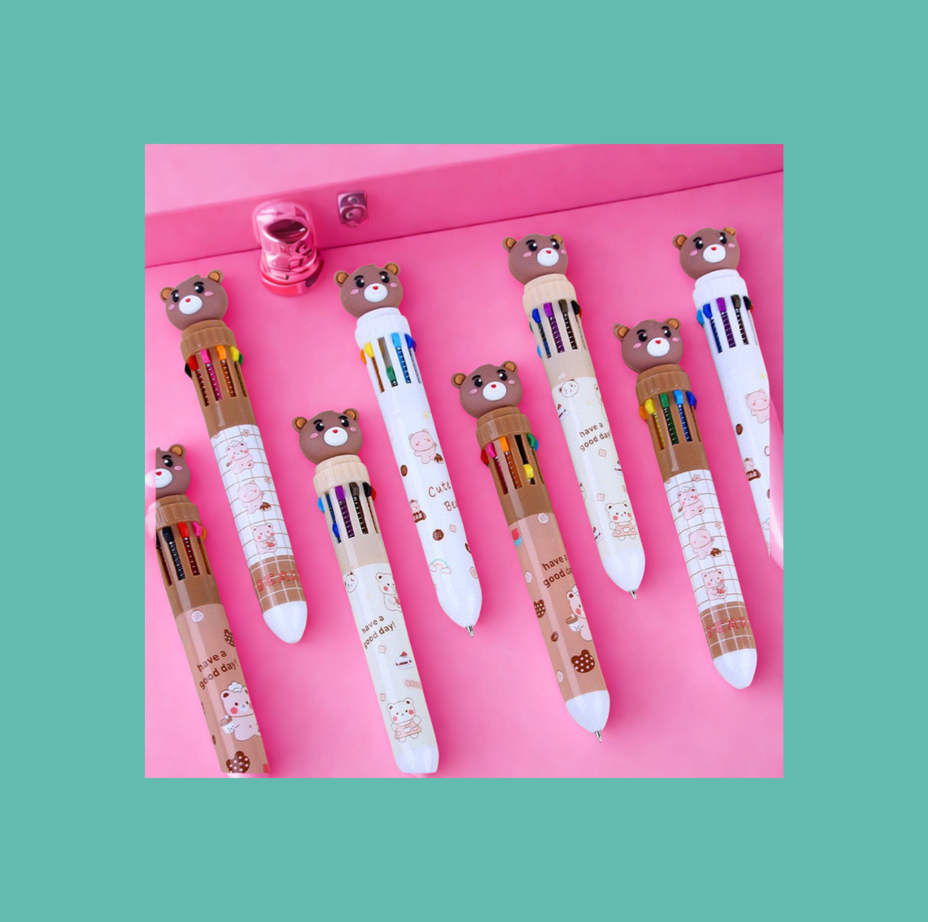 Stylo bille 10 couleurs kawaii ourson. 4 modèles disponibles.