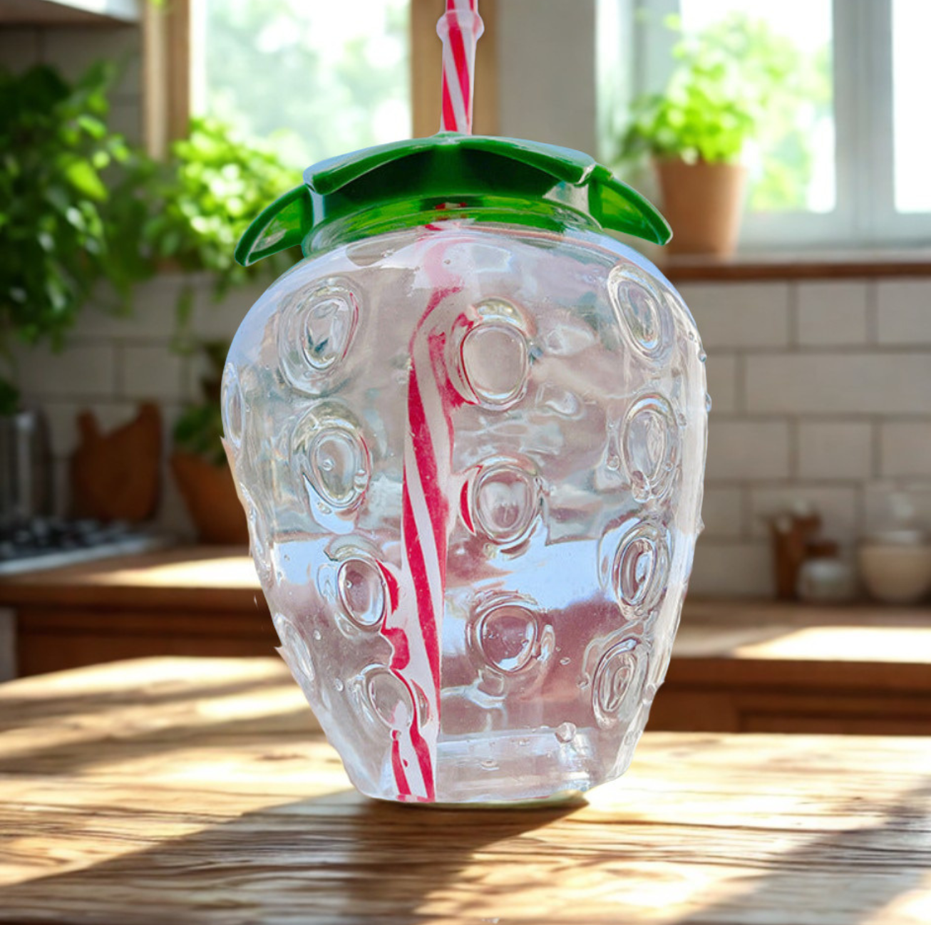 Gourde Fraise Kawaii 500ml avec Paille et Breloque