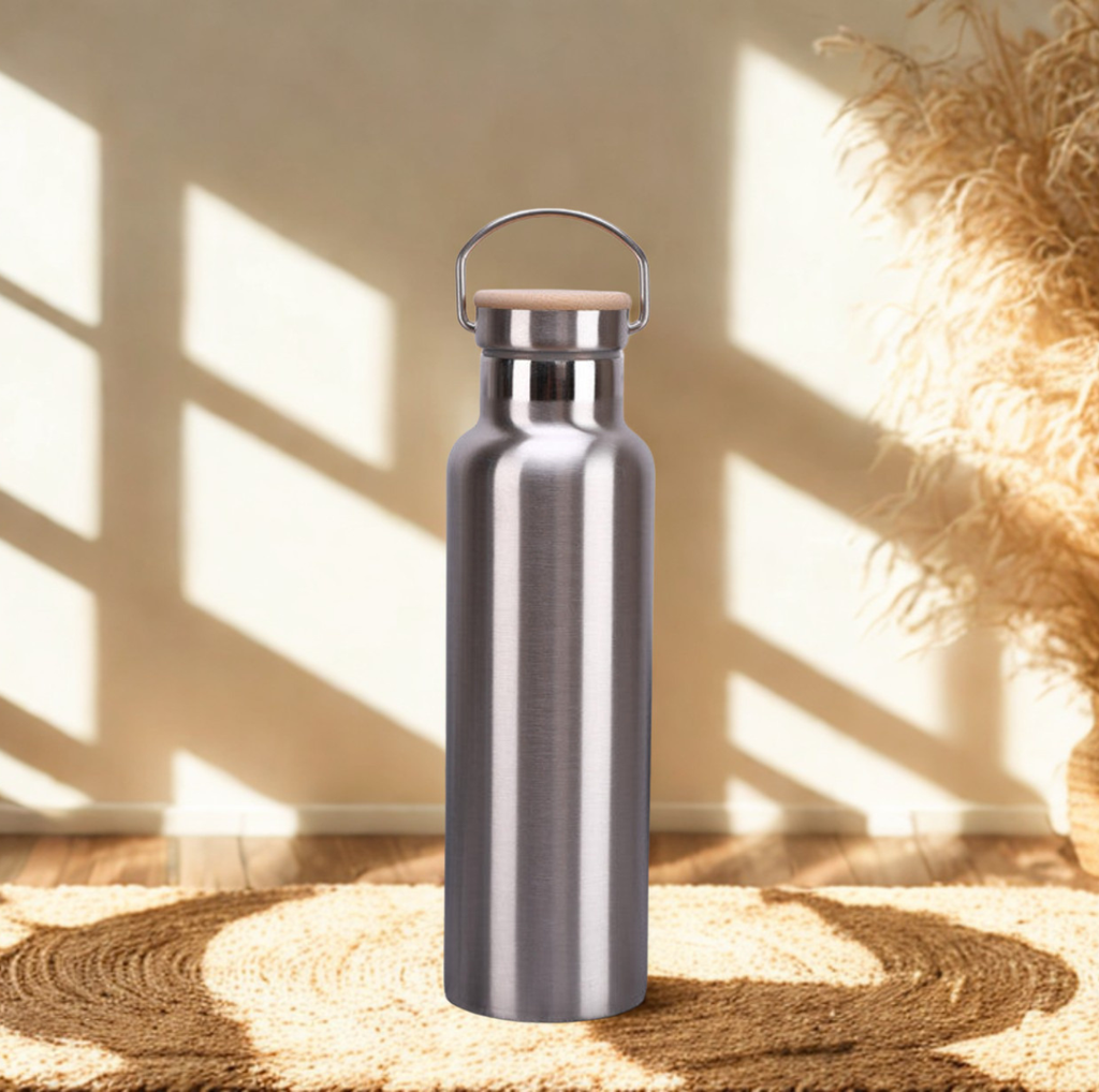 Gourde inox double paroi couvercle bambou