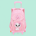 Cartable à roulettes chat kawaii rose - 6 roues