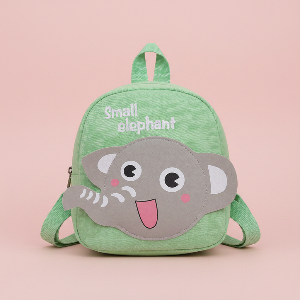 Éléphant vert fond rose pâle