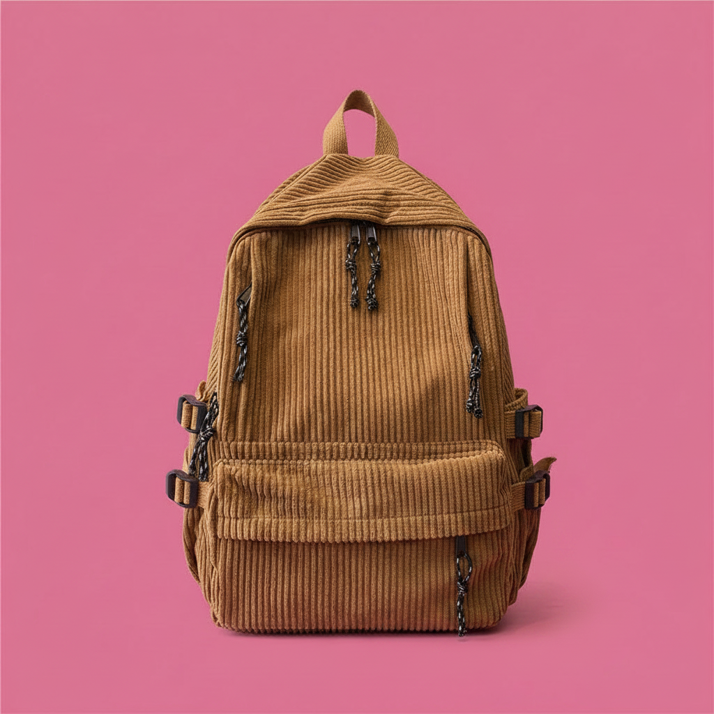 Cartable velours côtelé kawaii 3 coloris avec peluche amovible