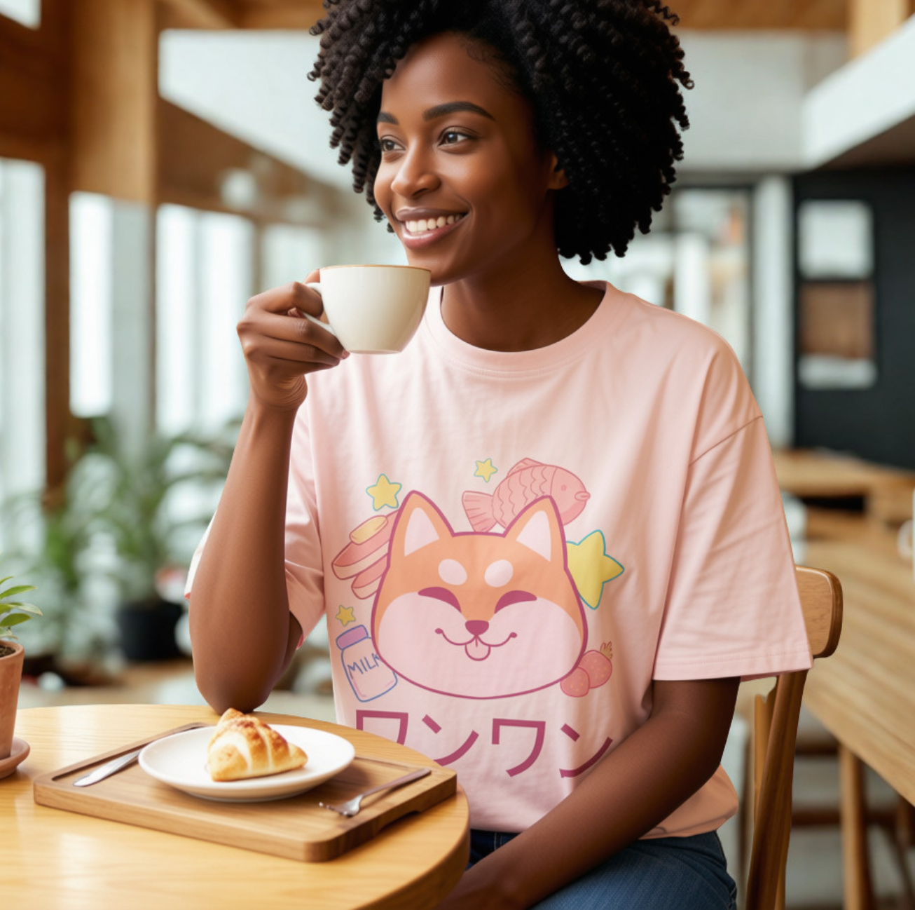 T-shirt kawaii oversize chat & Shiba Inu style japonais