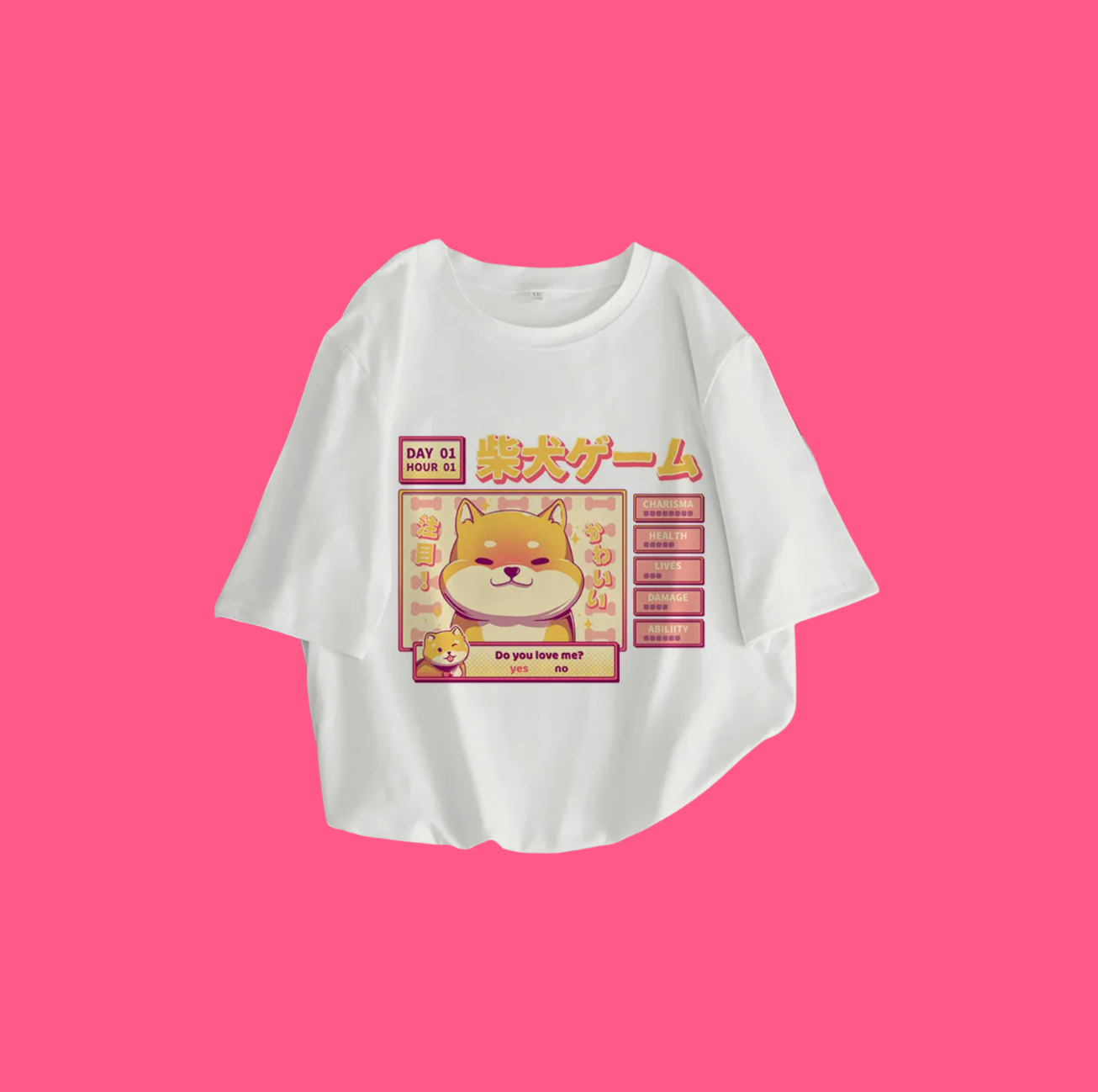T-shirt kawaii oversize chat & Shiba Inu style japonais