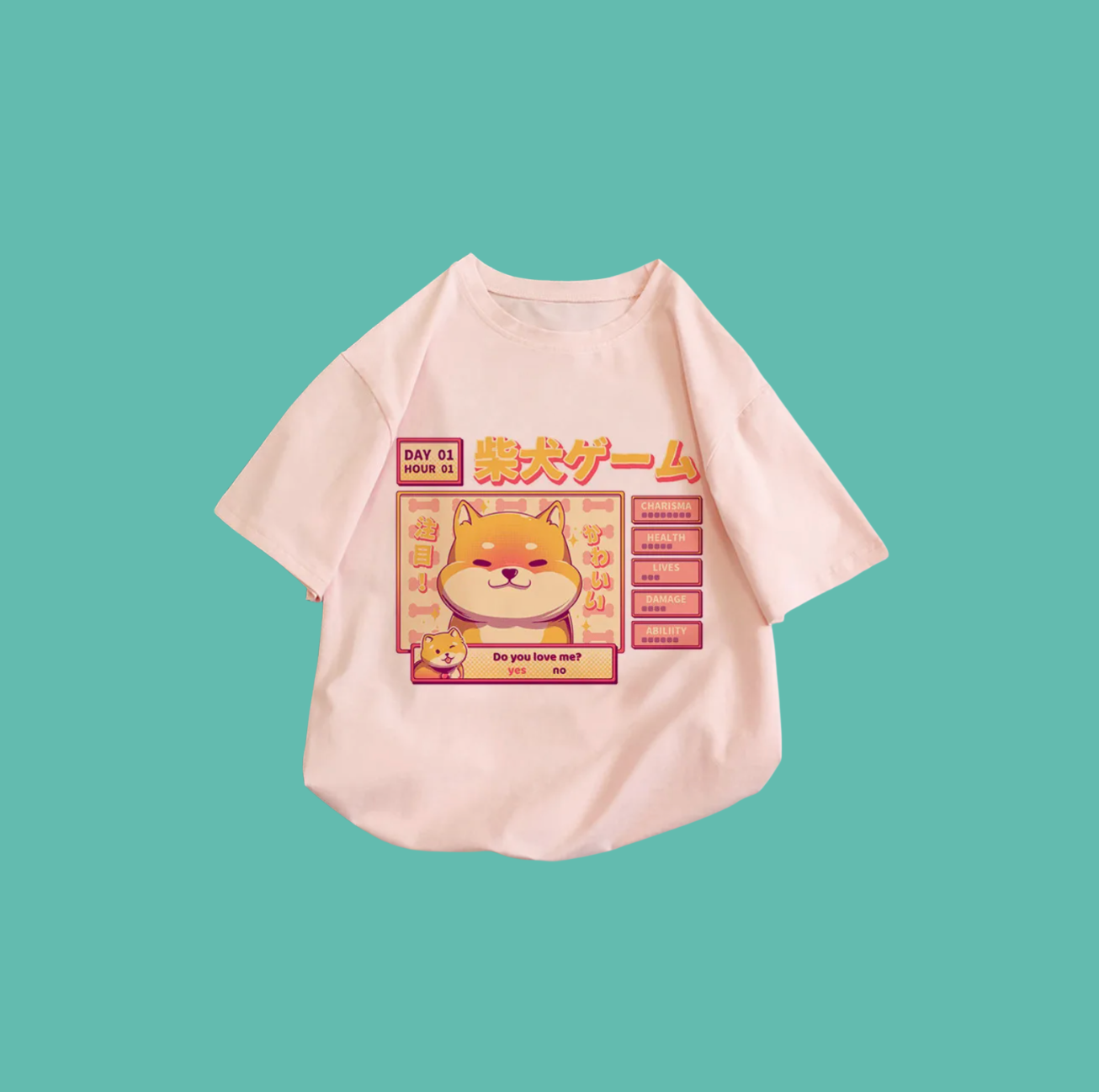T-shirt kawaii oversize chat & Shiba Inu style japonais