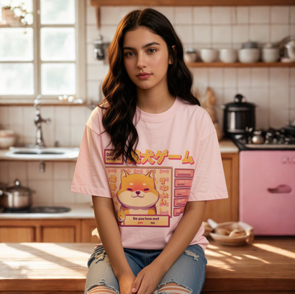 T-shirt kawaii oversize chat & Shiba Inu style japonais