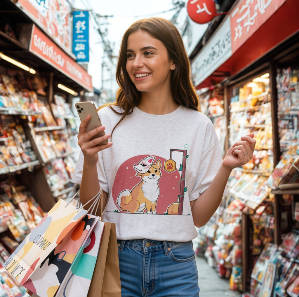 T-shirt kawaii oversize chat & Shiba Inu style japonais