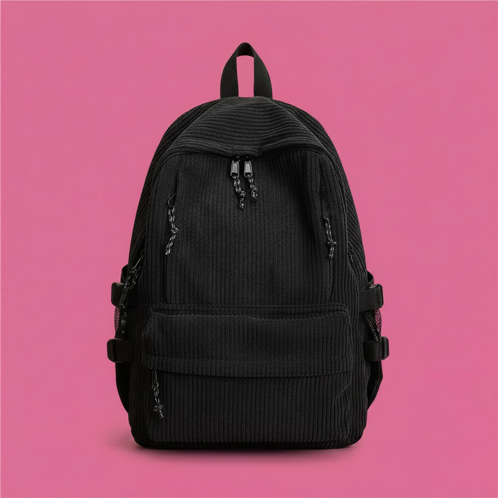 Cartable velours côtelé kawaii 3 coloris avec peluche amovible