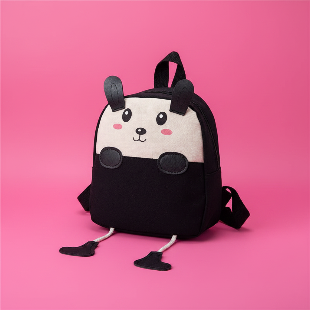 Panda noir fond rose vif
