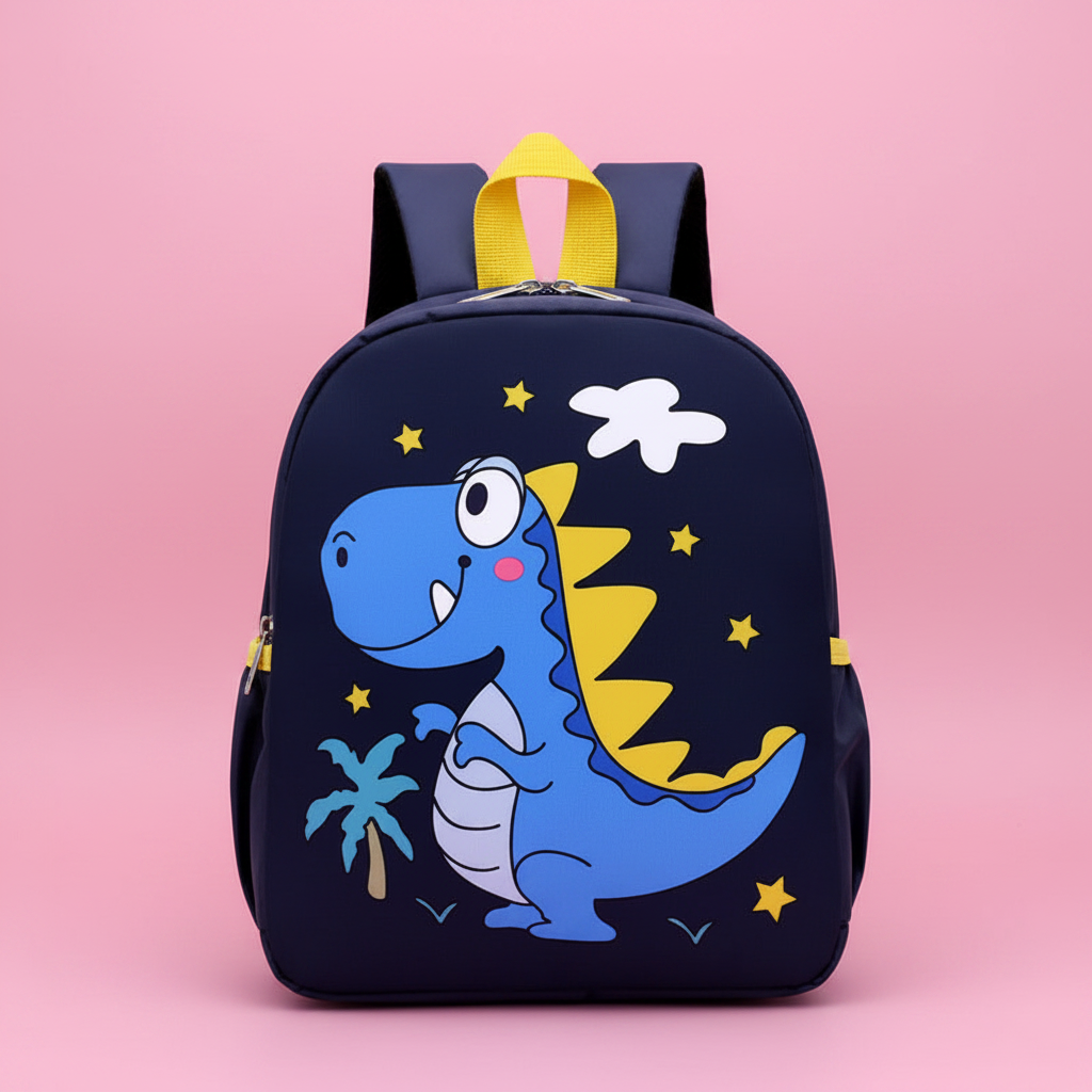 Sac dinosaure bleu fond rose vif