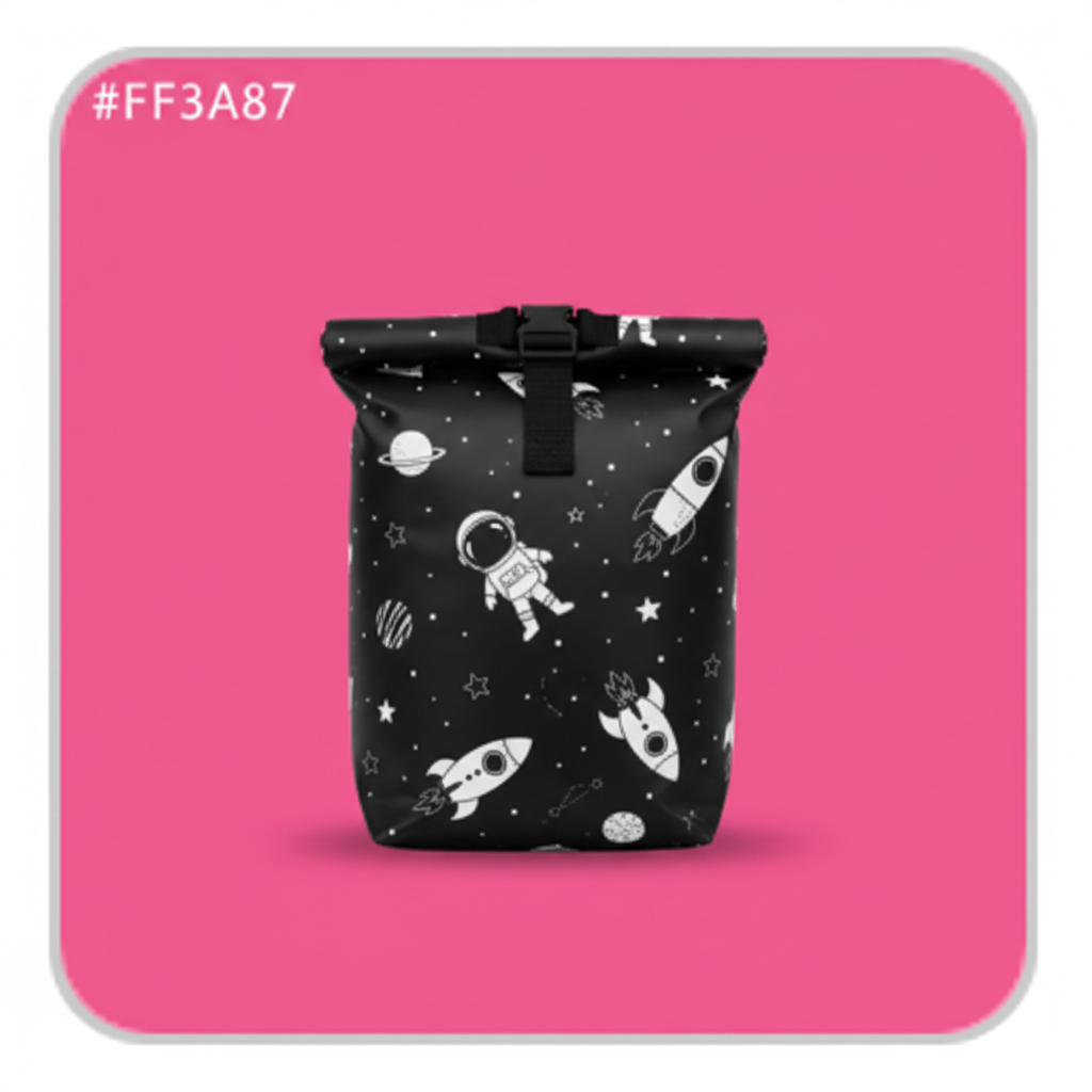 Sac noir fusées fond rose foncé