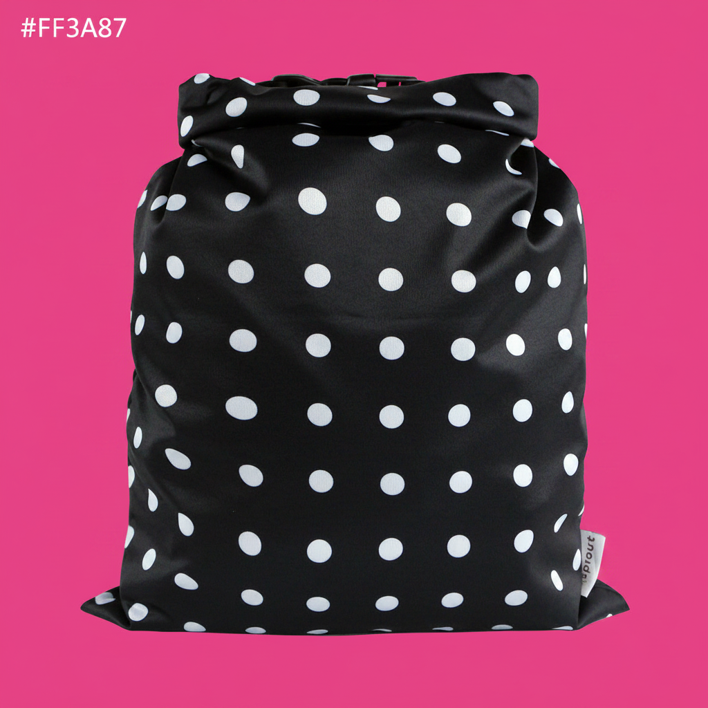 Sac noir pois fond rose foncé
