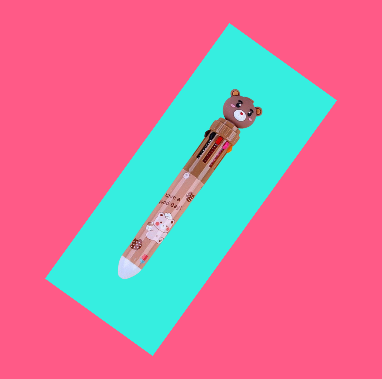 Stylo bille 10 couleurs kawaii ourson. 4 modèles disponibles.