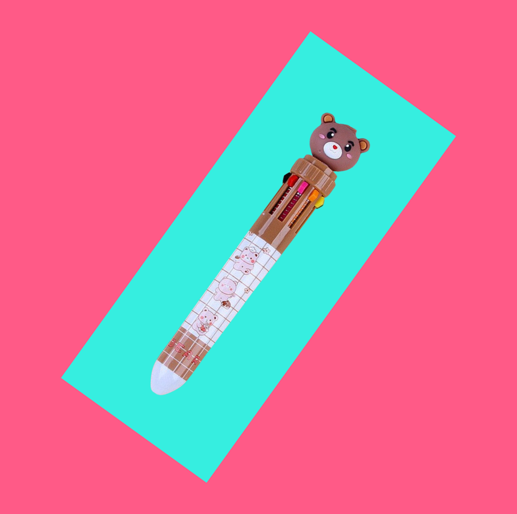 Stylo bille 10 couleurs kawaii ourson. 4 modèles disponibles.