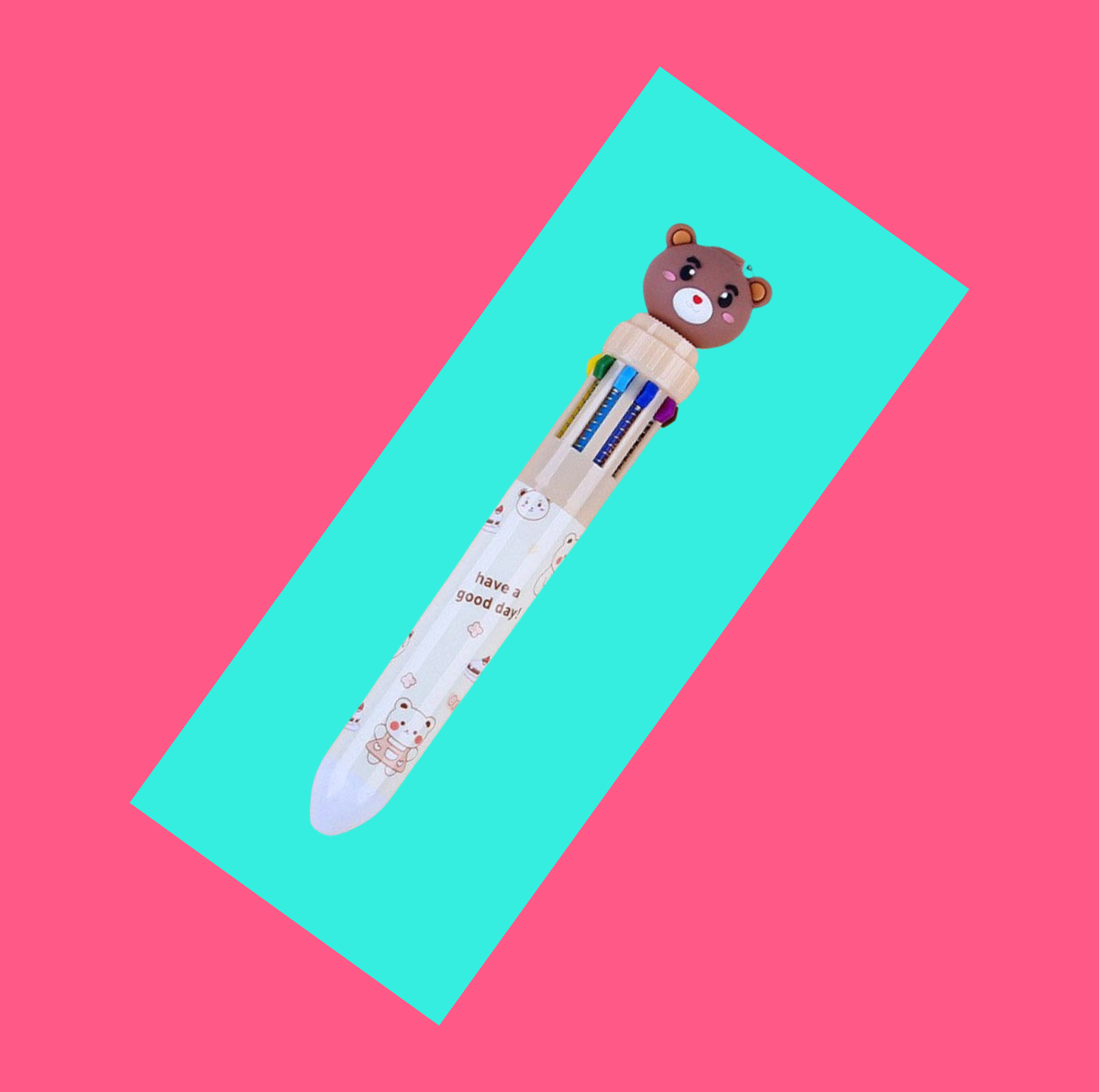 Stylo bille 10 couleurs kawaii ourson. 4 modèles disponibles.