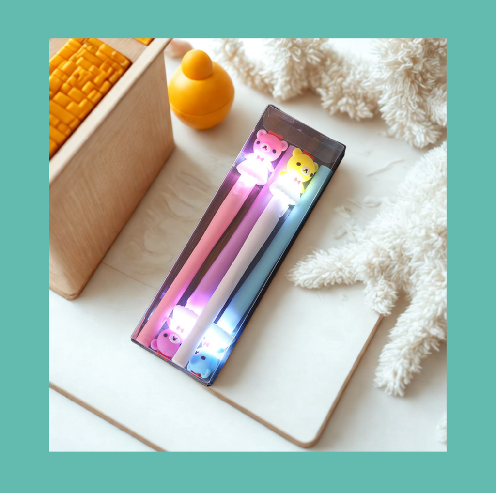 Coffret 4 stylos gel kawaii lumineux