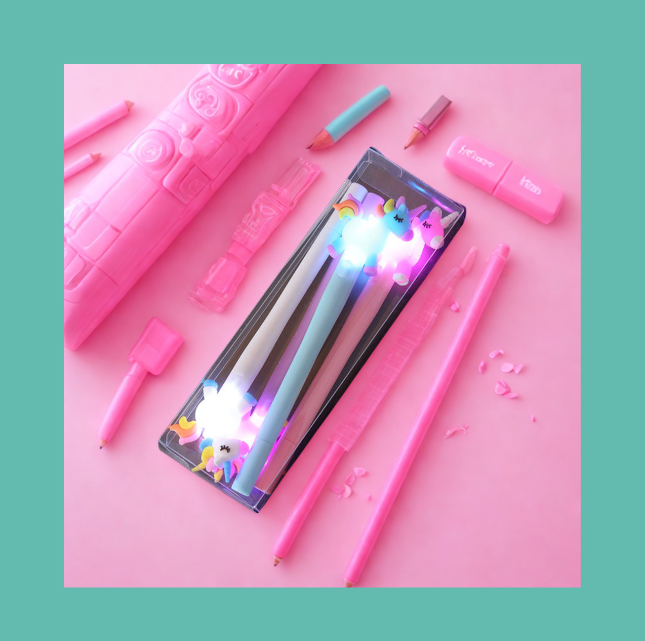 Coffret 4 stylos gel kawaii lumineux